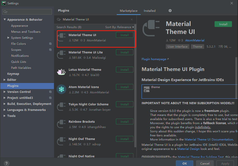  Pycharm Material Theme UI One Dark Theme 